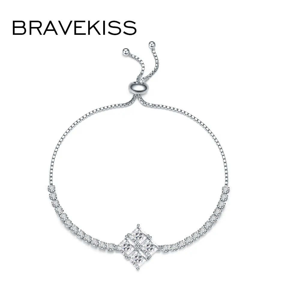 Bravekiss Square Adjustable Fashion Bracelets Friends CZ Tennis White Bracelets for Women Fashion Jewelry Accessories UB0203