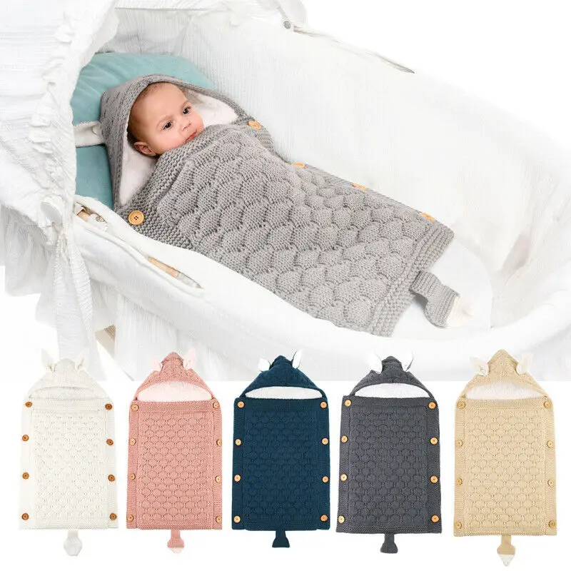 Fancy New Arrival Newborn Toddler Baby Fleece Blanket Sleeping Bag Knit Crochet Winter Warm Swaddle Wrap Rabbit Ear Sleeping Bag