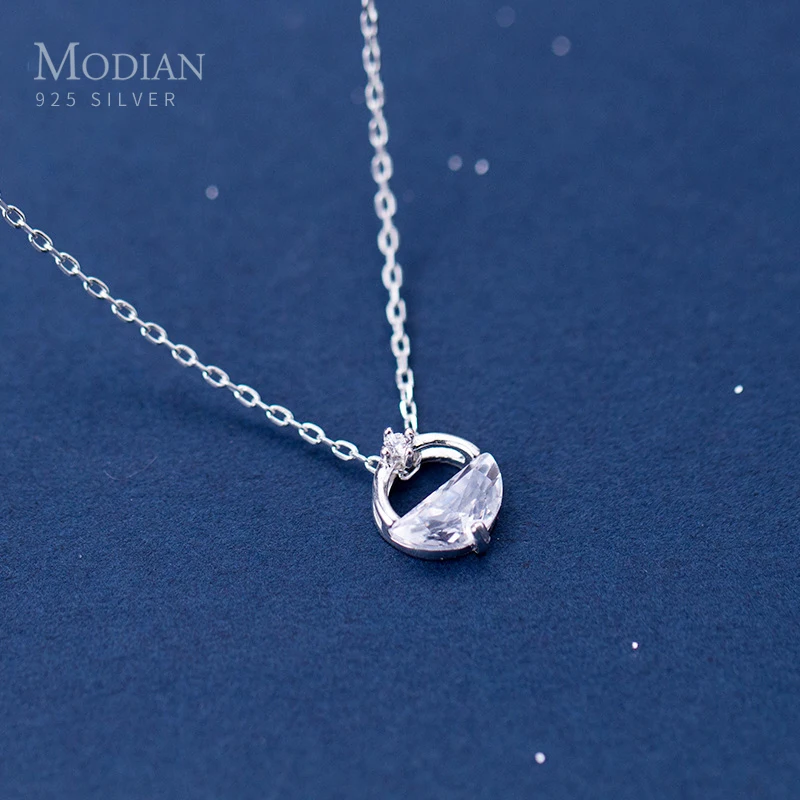 Modian Hot Sale Round Irregular Clear Zircon Charm Necklace Pendant Fashion 925 Sterling Silver Jewelry For Women Party Gift