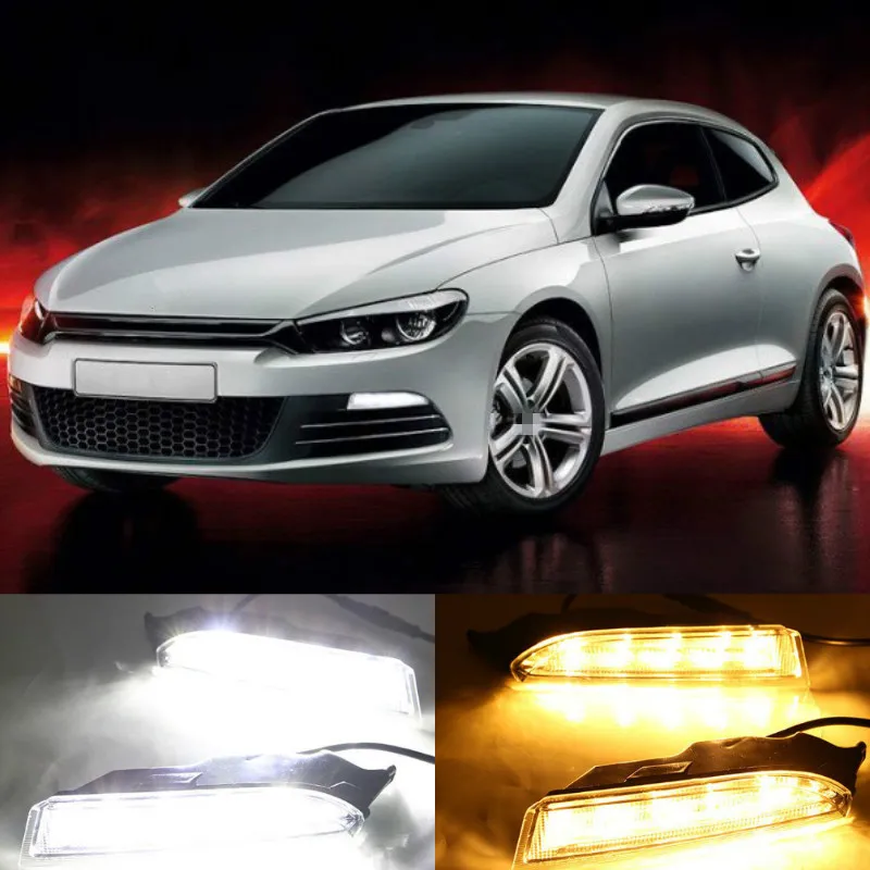 

2pcs For Volkswagen VW Scirocco R 2010 - 2014 LED DRL Daytime Running Light Daylight driving yellow turn Signal lamp