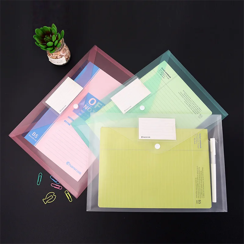 10pcs A4 Transparent Pp File Folder Binder Waterproof File Holder Filing Envelope Business Document Organizer Office Supplies