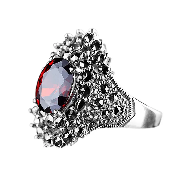 BOCAI 2021 Fashion Real s925 Silver Jewelry Fashionable Woman Ring New Style Antique Personality Garnet Ring for Woman