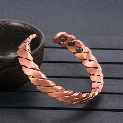 Vinterly Magnetic Pure Copper Bracelets Vintage Twisted Open Cuff Adjustable Bangle Health Energy High Magnet Jewelry for Women