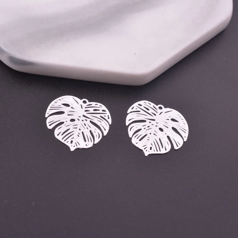 12pcs 18mm Light gold Color Monstera Leaf Charms Silver plated  Thin Charm Earring Brass Pendant Jewelry DIY Earring