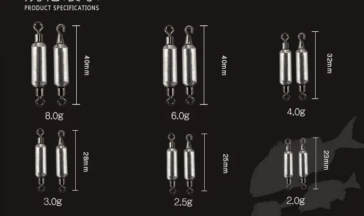 Schnelle Rotation, Bleiwirbel, Hochgeschwindigkeits-Rotationsring, Angelzubehör, Doppelkopf-Anschluss, 2 g/3 g/4 g/6 g, Lot 4 Stück – Detail 2