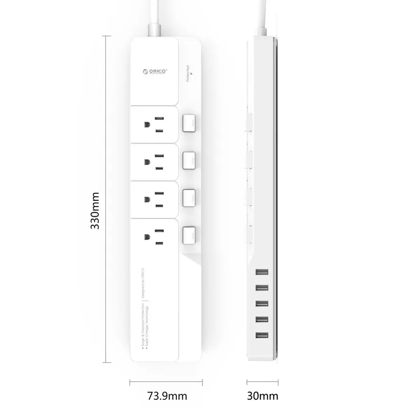 ORICO 4AC Outlets 5USB Ports Power Strip with Sub-control Switch 1.5M Extension Corde US Plug Smart Sockt USB Charging Port