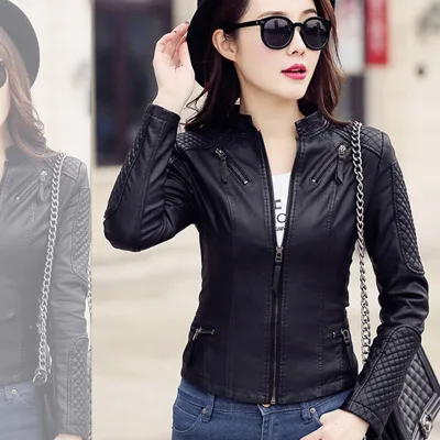 Women Spring Autumn Pu Leather Jacket Casual Slim Soft Moto Jacket Biker Faux Leather Jacket Female Coat Basic Streetwear