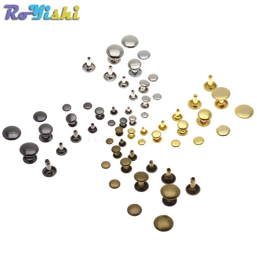 100Pcs/Set 6mm-12mm Metal Round Double Cap Rivets Studs Nail For Leather Craft Accessories Repair Shoes Bag Belt Clothing