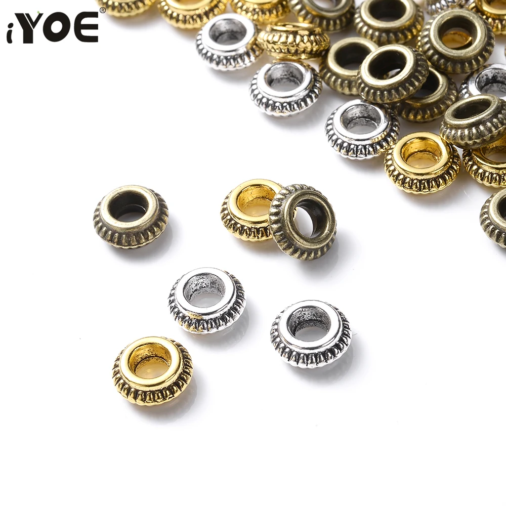 30pcs 3x7mm Vintage Wheel Spacer Beads Antique Gold Color Big Hole Beads For DIY Bracelet Necklace Earring Making Jewelry