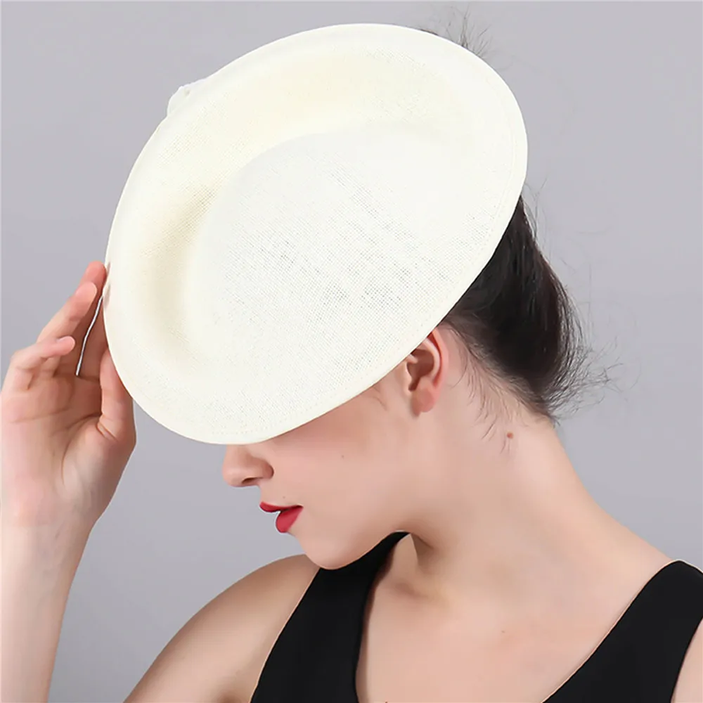 Beige Imitation Linen Wedding Hair Accessories Kentucky Derby Fascinator Headwear High Quality Nice Colorful Cocktail Hat SYF406