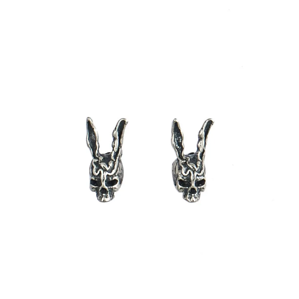 Vintage Silver Animal Earrings Hip-hop Rabbit Skull Ear Studs Genuine 100% 925 Sterling Silver Stud Earrings Men Women Gift