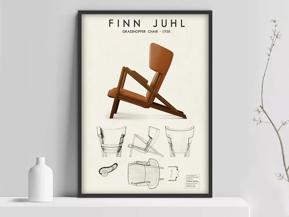 Finn Juhl Grasshopper poster, Scandinavian design poster, Finn Juhl design chair, Danish furniture poster, Finign chairs, Vintag