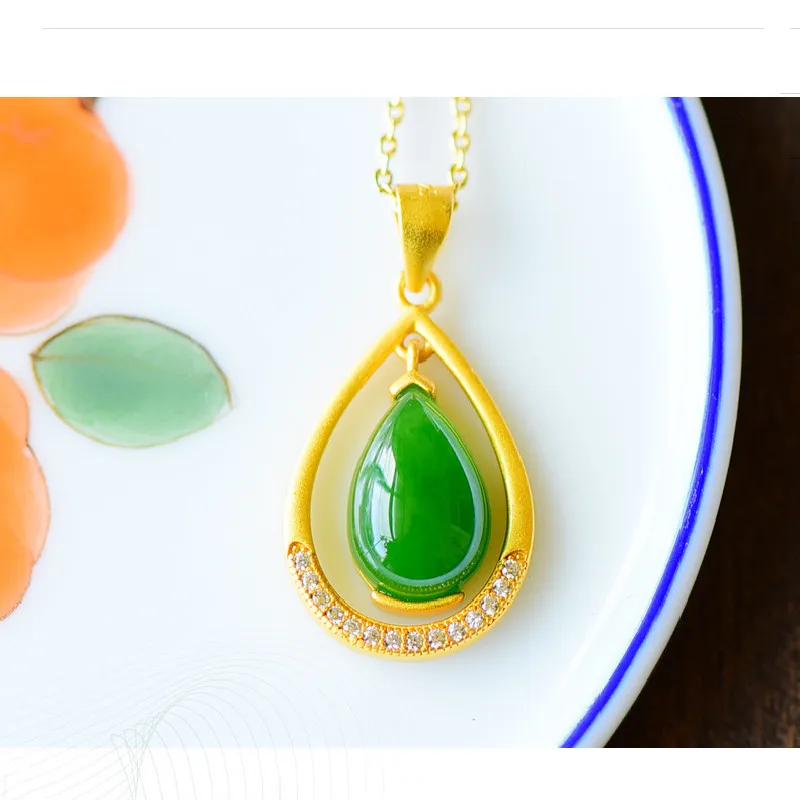 

Drop-Shaped Jewelry Pendant Elegant And Simple Temperament S925 Sterling Silver Inlaid Hetian Jasper Drop Pendant