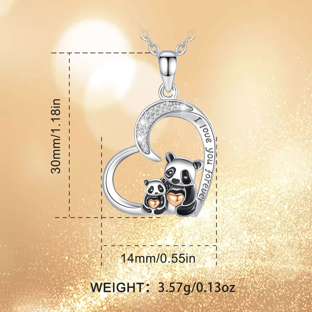 EUDORA New 925 Sterling Silver Funny Panda Pendant Heart Necklace Sterling Silver Jewelry for Women Exquisite Party Gift D614