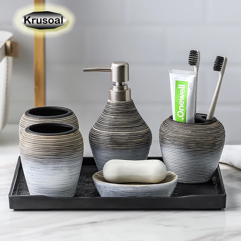 Ręcznie robione ceramiczna armatura łazienkowa do przechowywania łazienka zestaw uchwyt na szczoteczki do zębów dozownik do mydła butelka do balsamu kubek do płukania ust Retro