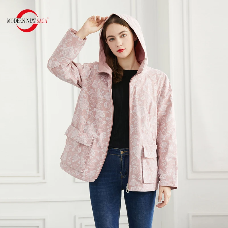 MODERN NEW SAGA Women Jacket Hooded Spring Jacket Brand Autumn Fashion Woman Jackets Coats Windbreaker Women Clothing Outerwear