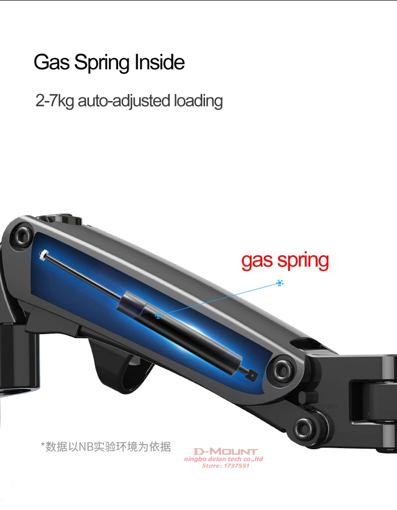 NB F120 17-27' Gas Spring Full Motion TV Wall Mount Bracket LCD Monitor Stand Aluminum Arm Bracket Silver 360 Rotate
