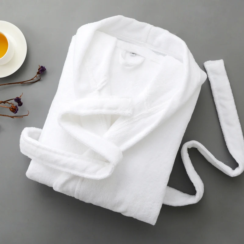 Winter Men's Robe Cotton Long Bathrobe Lovers Warm Lengthened Hooded White Bath Robe Long Sleeved Nightgowns Home Clothes