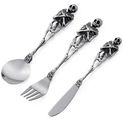 Stainless Steel 316L Skull Dinnerware Sets Cutlery Dinner Spoon Fork Steak Knife Coffee Dessert Teaspoon Tableware Flatware Set