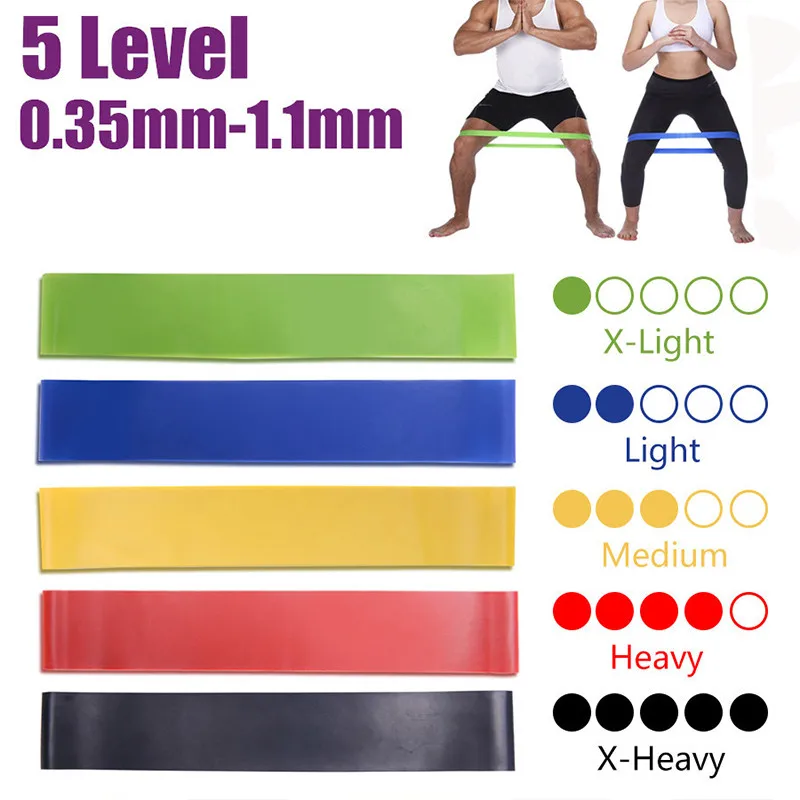 5 colori Yoga resistenza elastici Indoor Outdoor attrezzature per il Fitness 0.35mm-1.1mm Pilates Sport Training Workout fasce elastiche