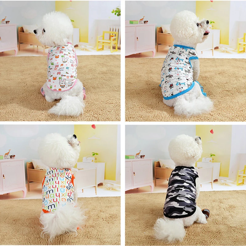 Printing Dog Clothes Sleeveless for Small Medium Dogs Carton Pattern Camouflage Dog Shirt Vest Lovely Puppy Accessories Bichon