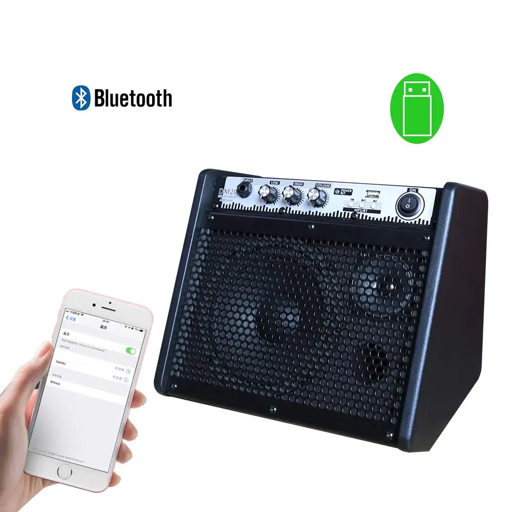 Coolmusic DM20 Amplifier Bluetooth Speaker Professional for Electronic Drum Kit Piano Keyboard with E-Drum Noise-Reduction Cable