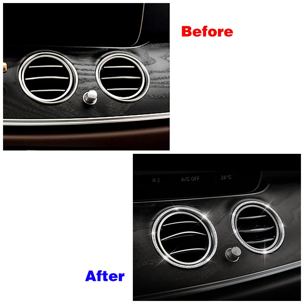 For Mercedes Benz E Class W213 2016-2019 Central Console Air Condition AC Outlet Vent Refit Crystal Diamond Decal Ring Trim