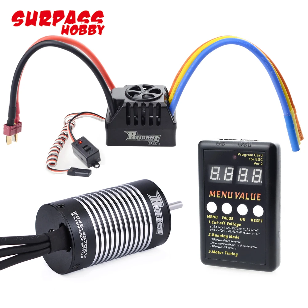 Surpass Hobby Rocket 2845 4-Pole Brushless Motor Waterproof 45A/60A/80A ESC For 1/12 1/10 RC Car WLtoys 10428 12428 P601 HSP Toy