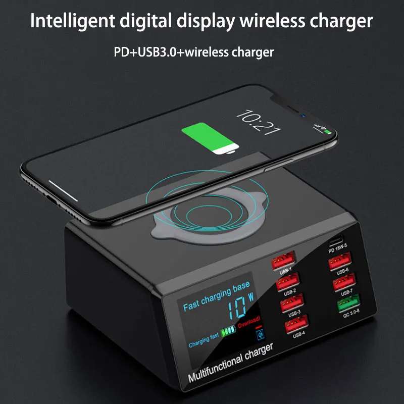 

Multi Wireless Charger For Samsung Huawei Universal Usb Fast Charging Station For Oppo Vivo New Lcd Display QC3.0 Quick Charger