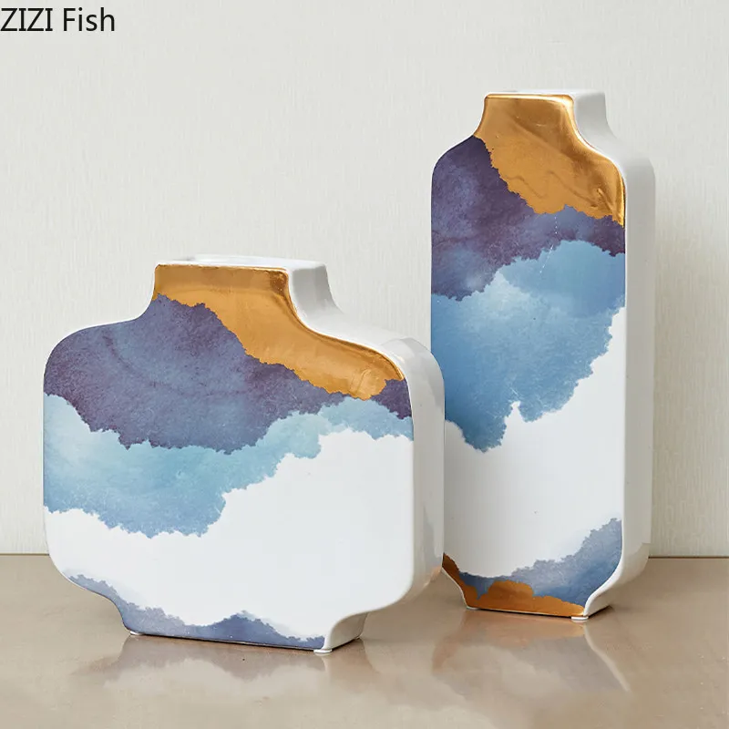 

Китайская керамическая ваза, цветные квадратные керамические украшения ручной работы, украшение для дома, цветочные аксессуары