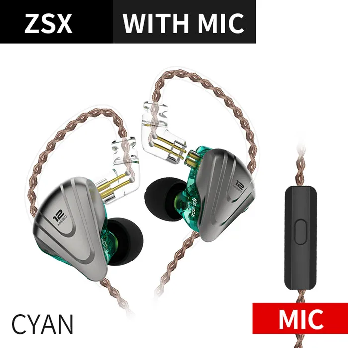 Kz zsx-金属製ヘッドセット,12ドライバーのhifiハイブリッドヘッド