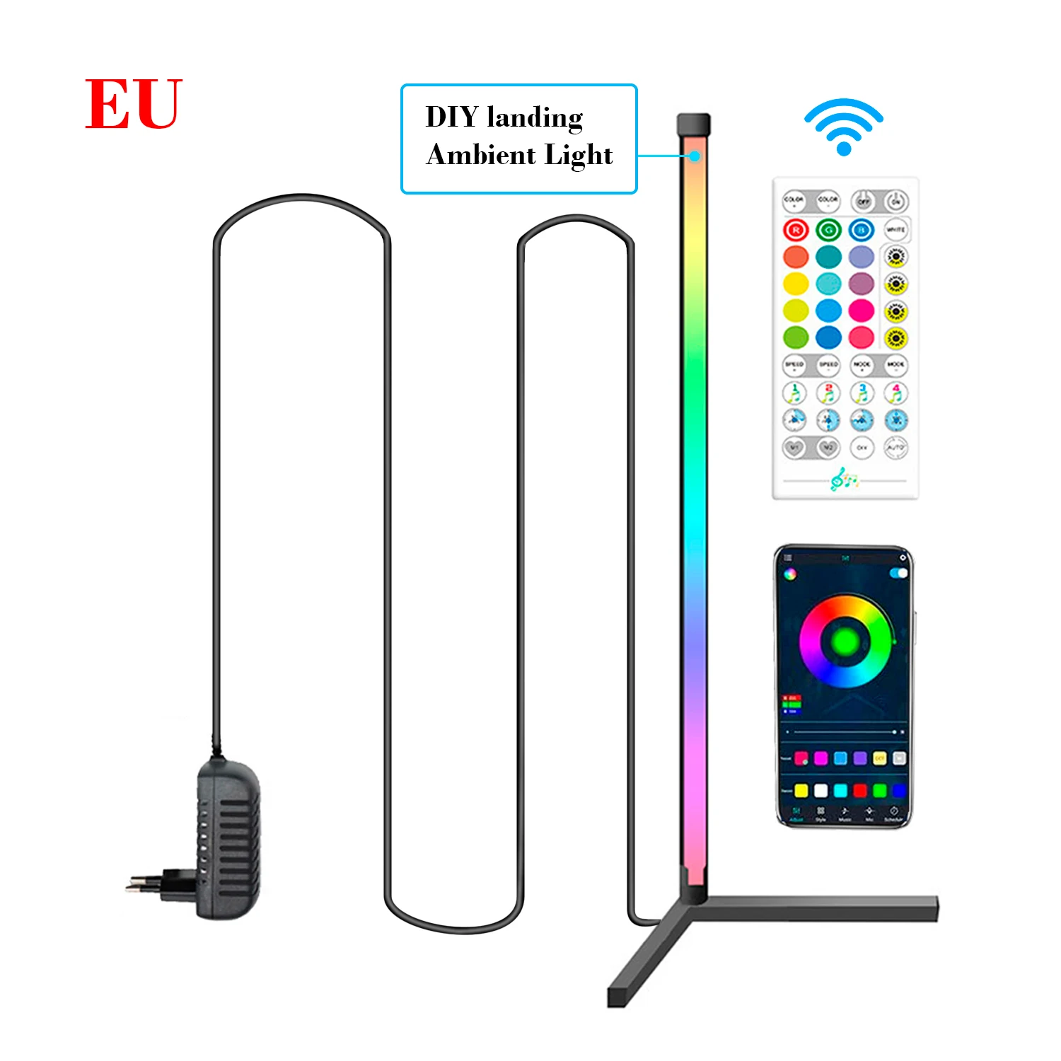 RGB WW Remote LED Corner Floor Lamps, Dream Color, 1.5m, IC, 5V,