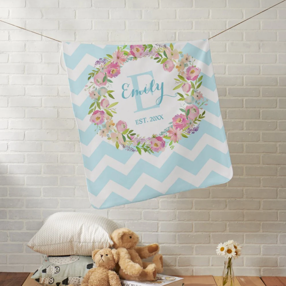 LVYZIHO Baby Blanket Custom Name Stripe Flower Baby Girl/Boy Blanket - 30x40 / 48x60 / 60x80 Inches - Fleece Blanket