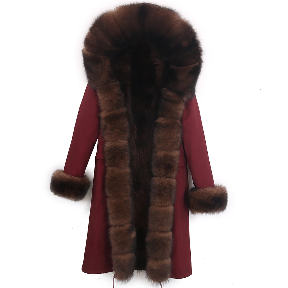 X-Long Streetwear Winter Women Natural Fur Jacket Real Fox Fur Coat Thick Warm Parka Raccoon Fur Lining Outerwear Detachable