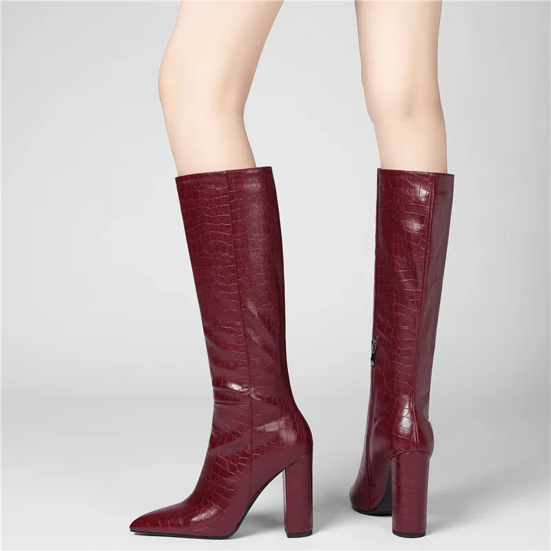 MORAZORA Plus size 34-43 New 2022 Women Boots Thick High Heels Winter Knee High Boots Female Pointed Toe Fashion Zipper Shoes