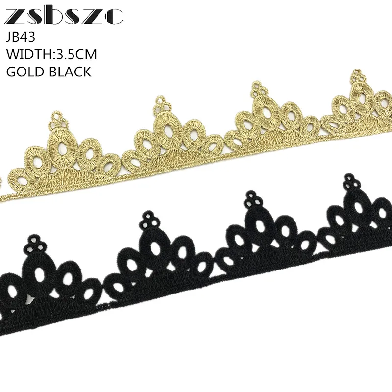 

3.5CM Width 5Yards Crown Gold/Black Lace Trim Ribbon Costume Home Textile Curtains Decor Trims