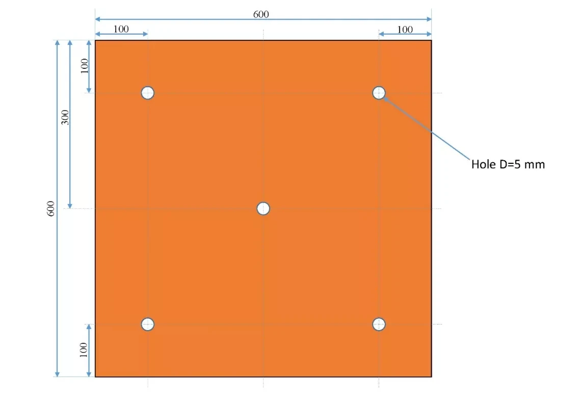 600x600 Customized Silicone Heater Pad 3D Printer Heated Bed 1000w@220v C/W Adhesive, NTC 100K, With 5 Holes