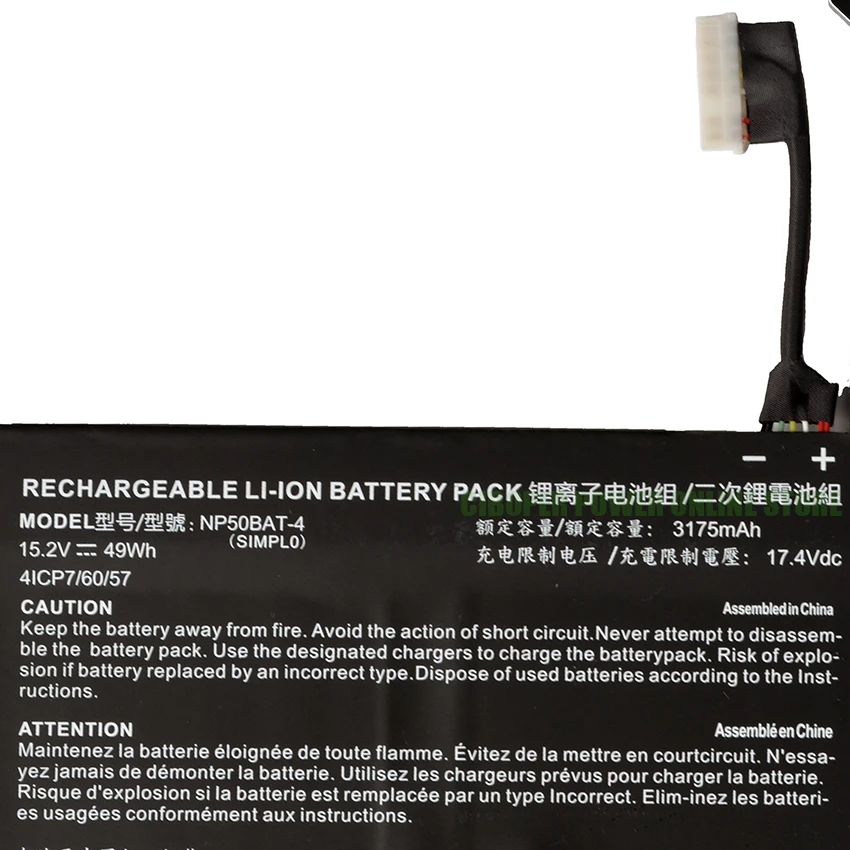 CP Laptop Battery 4ICP7/60/57 NP50BAT-4 NP50BAT4 49wh/3175mAh For F117-7,XMG Focus 16,JIANGXIN X15,NP50DE,G7 KE,911M-107508G