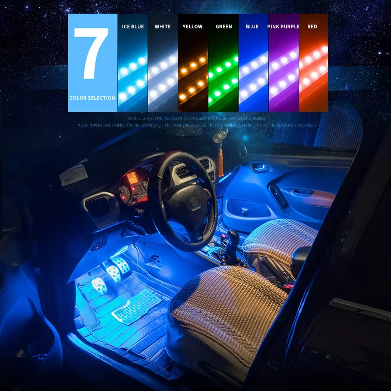 Led Car Foot Lamp Ambient Light RGB Usb App Wireless Remote Music Control Automotive Interior Decorative Neon Atmosphere Lights