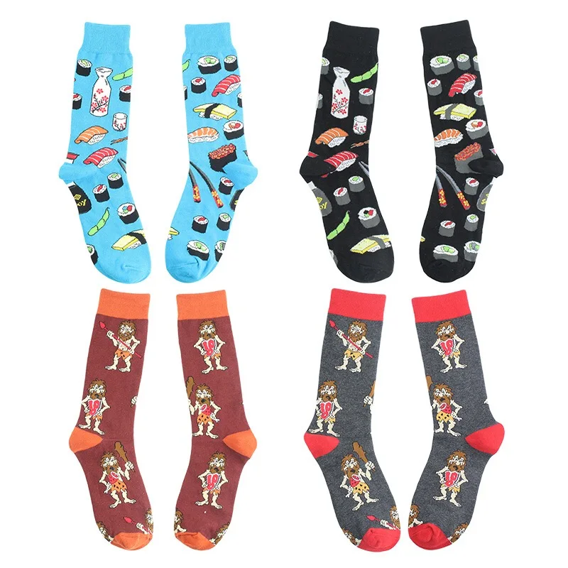 Fashion Men Combed Cotton Sock Anime Funny Happy Personality Fruit food Crew Socks Men\'s Sox Hip Hop Street Skarpety Long Socks