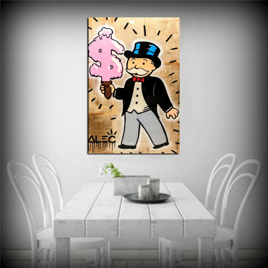 Canvas Wall Art Poster Graffiti Modular Pictures Alec Monopoly HD Printed Ice Cream Painting Dollar Home Decor Living Room Frame