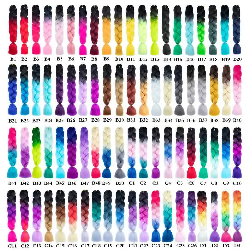 Trenzas Jumbo sintéticas de 24 pulgadas, caja de extensiones de cabello trenzado Ombre, trenzas de colores rosa, Morado, verde, gris y dorado