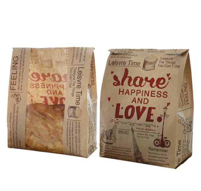 

Kraft Bread Paper Bag With Window Avoid Oil Love Toast Baking Paper Bag Takeaway Food Hand Made Package Bags SN2815