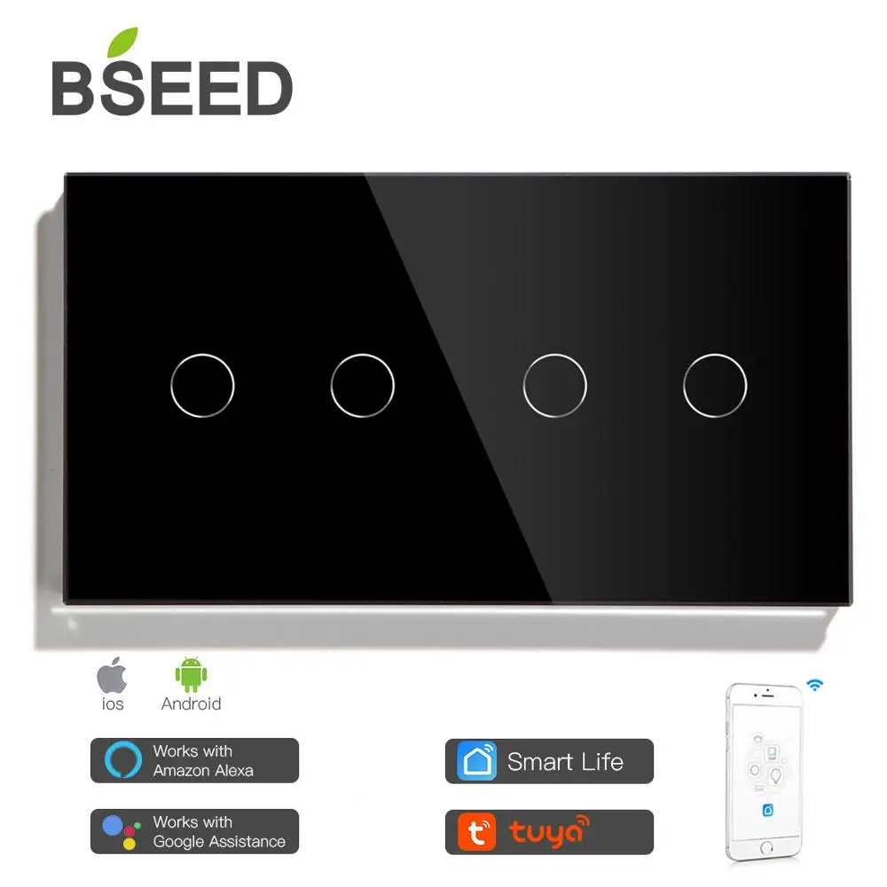 Bseed EU Wifi Touch Switch 4 Gang Light Switch Crystal Led Panel Smart Wall Switch gadget per la casa Alexa APP Control