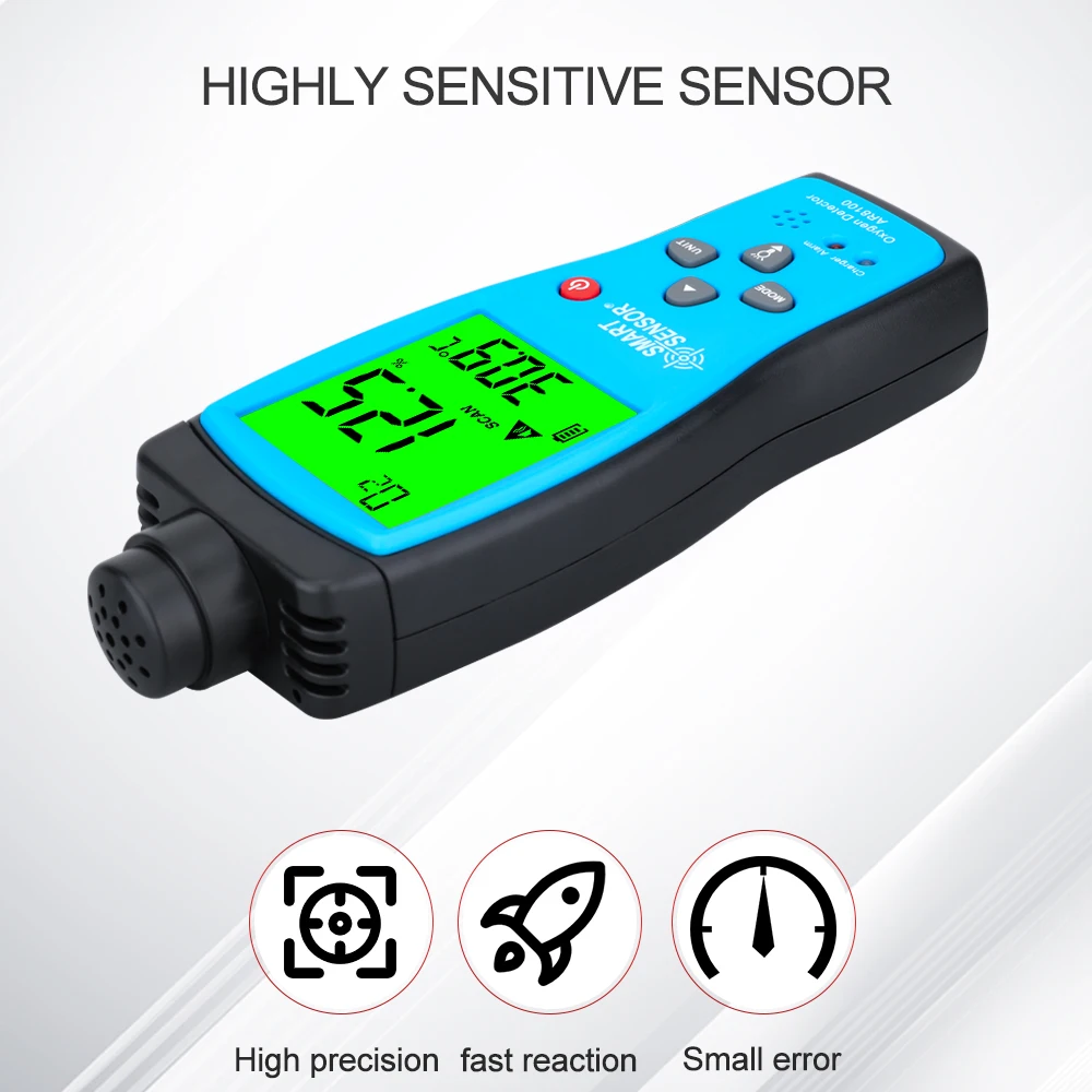 Smart Sensor Digital Oxygen Meter O2 Gas Detector Sound Light Alarm Gas Monitor Air Quality Meter with Temperature LCD Display