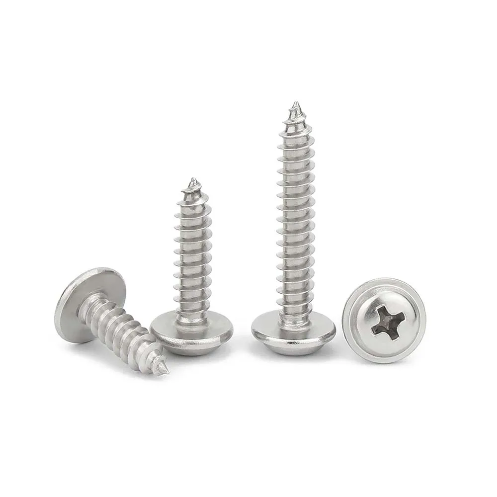 

50X M1.4 M1.7 M2 M2.6 M3 M4 304 Stainless Steel Cross Phillips Pan Round Head With Washer Collar Self Tapping Wood Screw DIN968