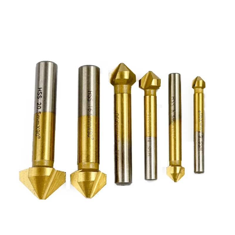 6 stücke 90 grad 3 Flöte Fase Bohrer HSS Anfasen Ende Mühle Charmfer Cutter Senker Bohrer