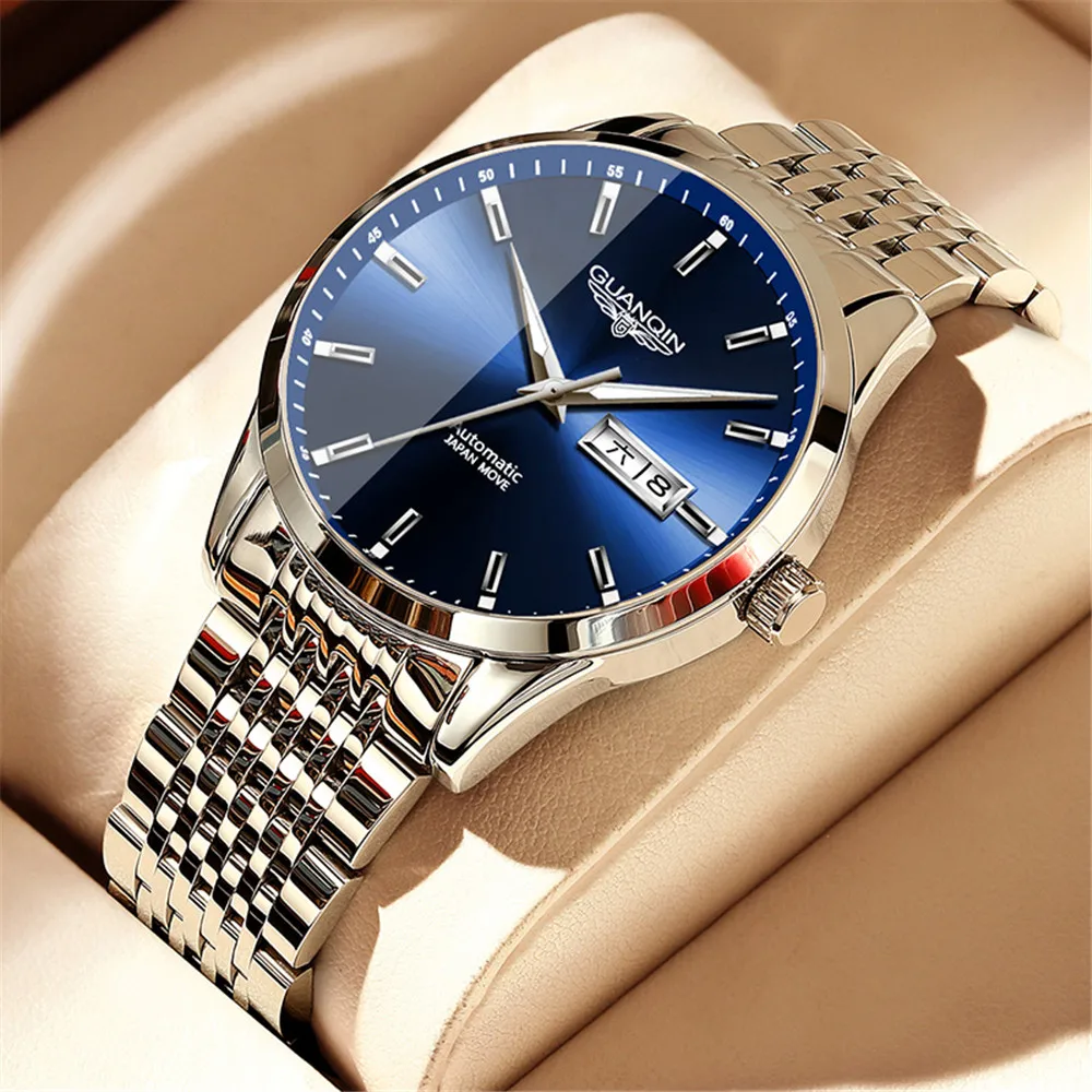 

GUANQIN мужские автоматические механические наручные часы с автоподзаводом, японский механизм, светящийся сапфировый кристалл, водонепроницаемый дисплей даты и недели