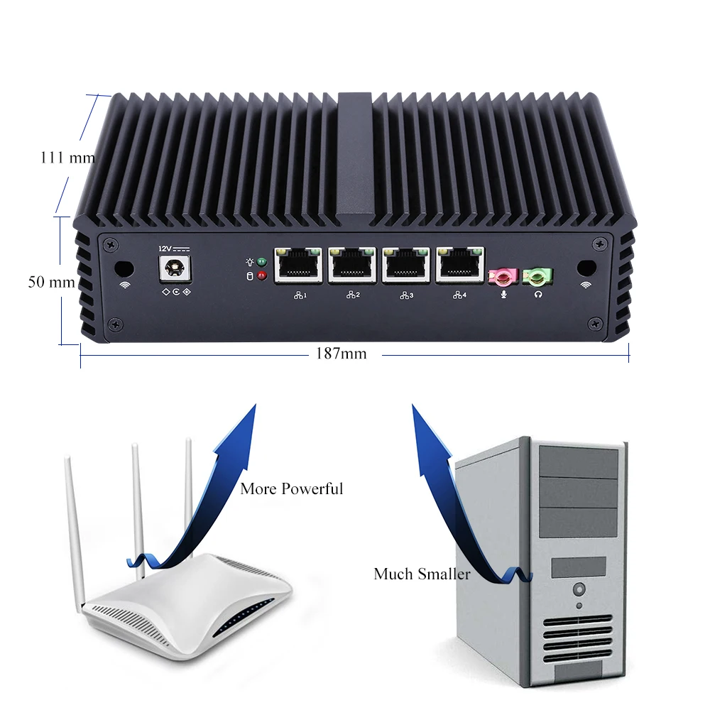 Procesador de puertos LAN Gigabit RS-232, i3-5005U, doble núcleo, 2,0 Ghz, Qotom, ruta suave, Router para casa y oficina, cortafuegos, 4 Uds.