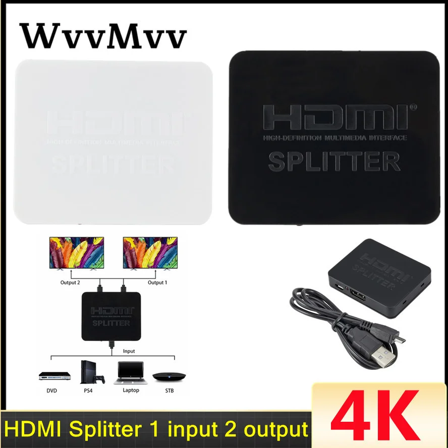 

WVVMVV Full HD 1080p HDCP 4K Splitter Switch Switcher 1X2 Split Amplifier Dual Display For DVD For PS3 HDTV 1 in 2 Out